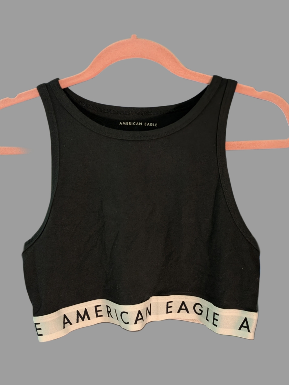 American Eagle Black Tank with High Neck & White Logo Band